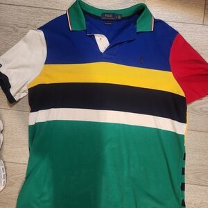 Polo by Ralph Lauren Blue and Red Color-Blocked Polo Shirt